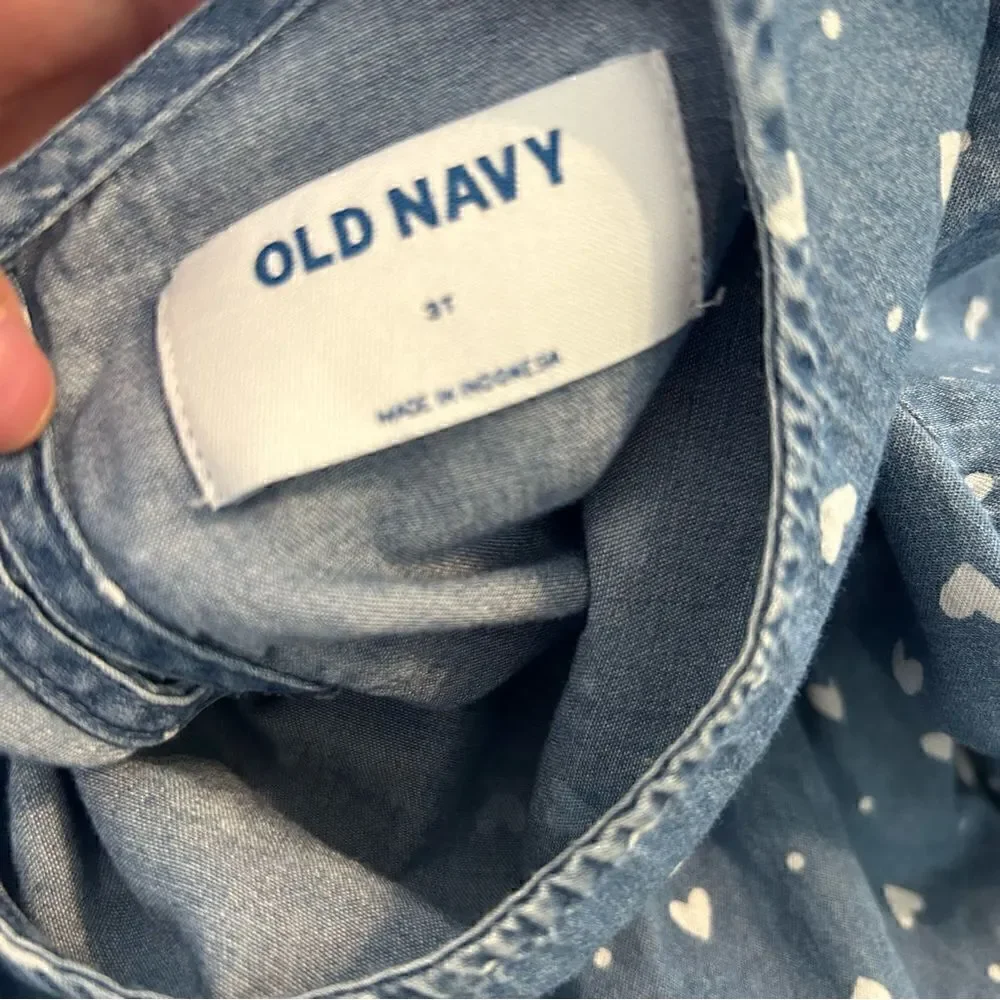 Old Navy blue denim jeans hearts print dress size 3t kids girls